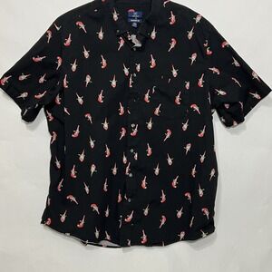 George Short Sleeve Button Collar Tropical Resort Parrot Black Shirt Men 3XL